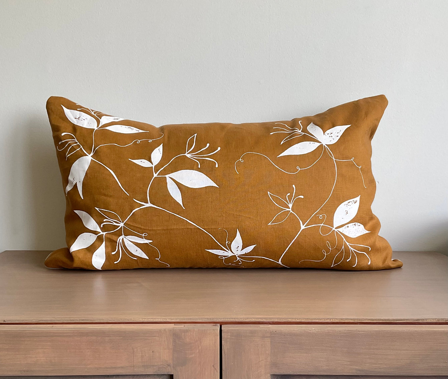 Linen Screen Printed Pillow Cover -  Terracotta