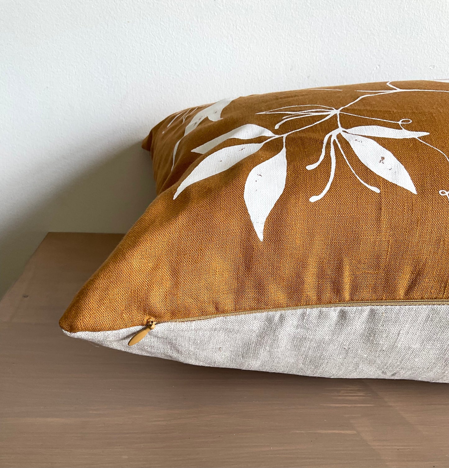 Linen Screen Printed Pillow Cover -  Terracotta