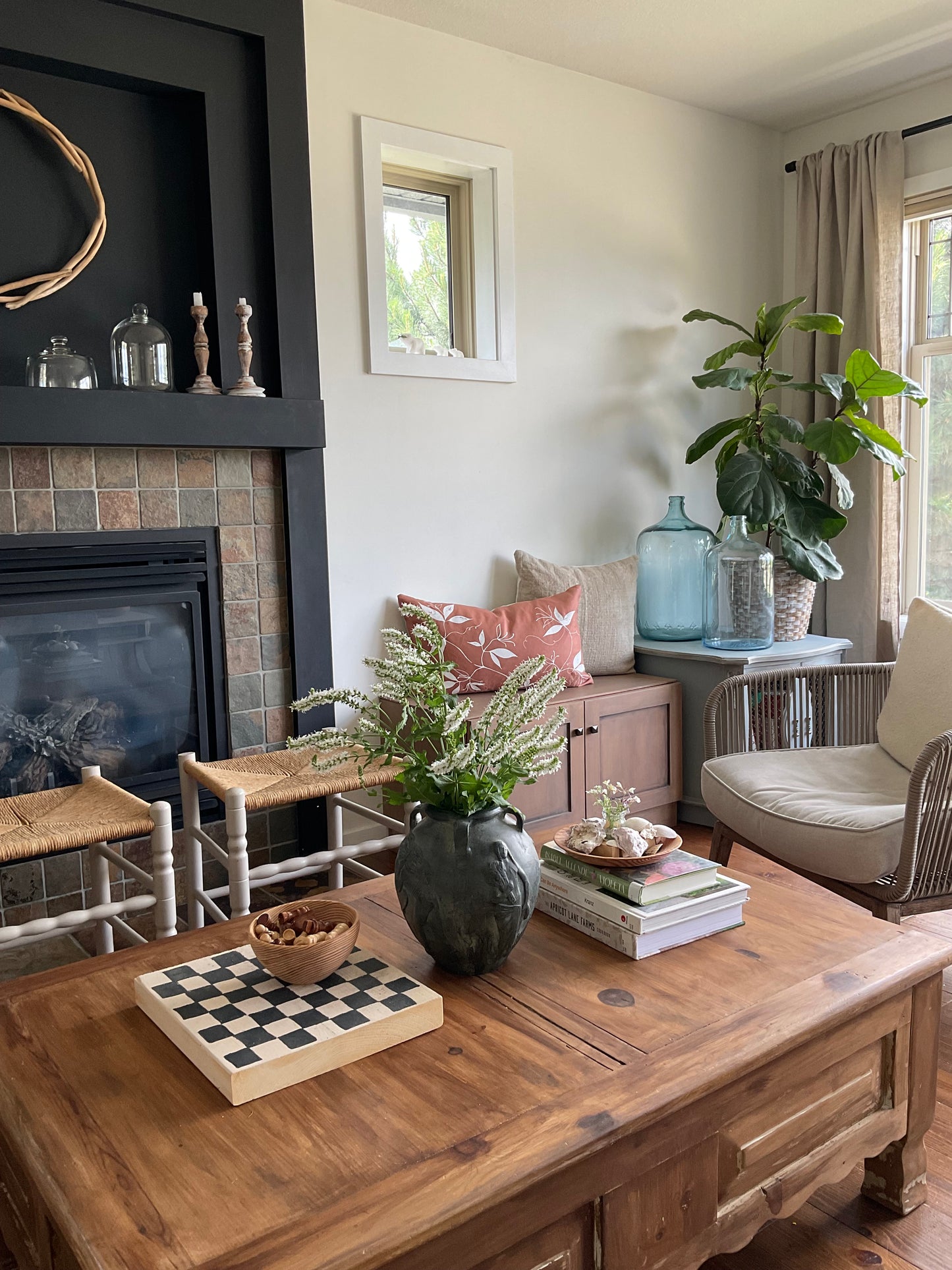 Linen Screen Printed Pillow Cover - Dusty Rose