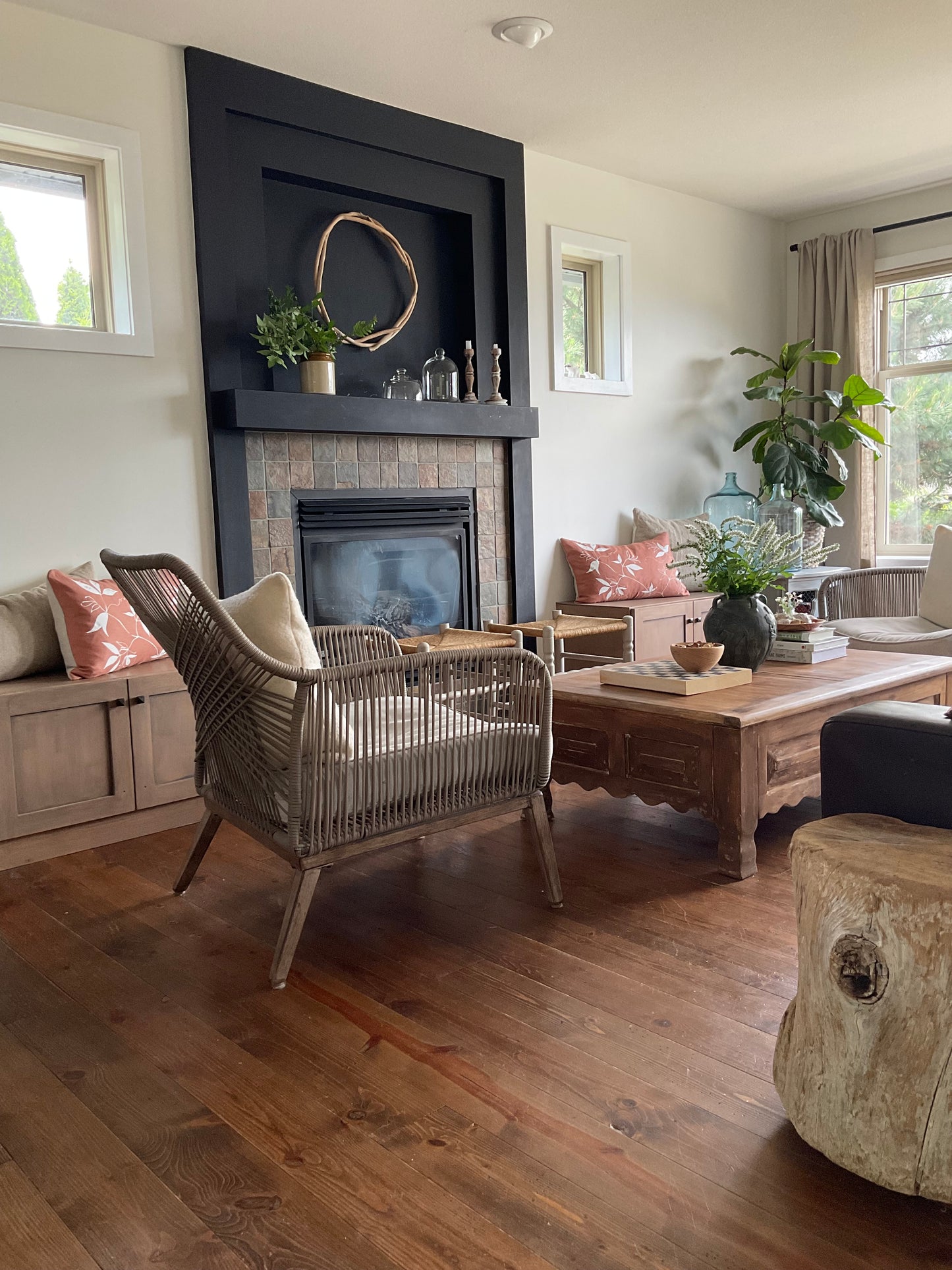 Linen Screen Printed Pillow Cover - Dusty Rose