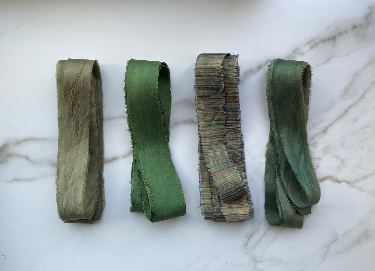 Hand Dyed Silk Ribbon - Olive Green