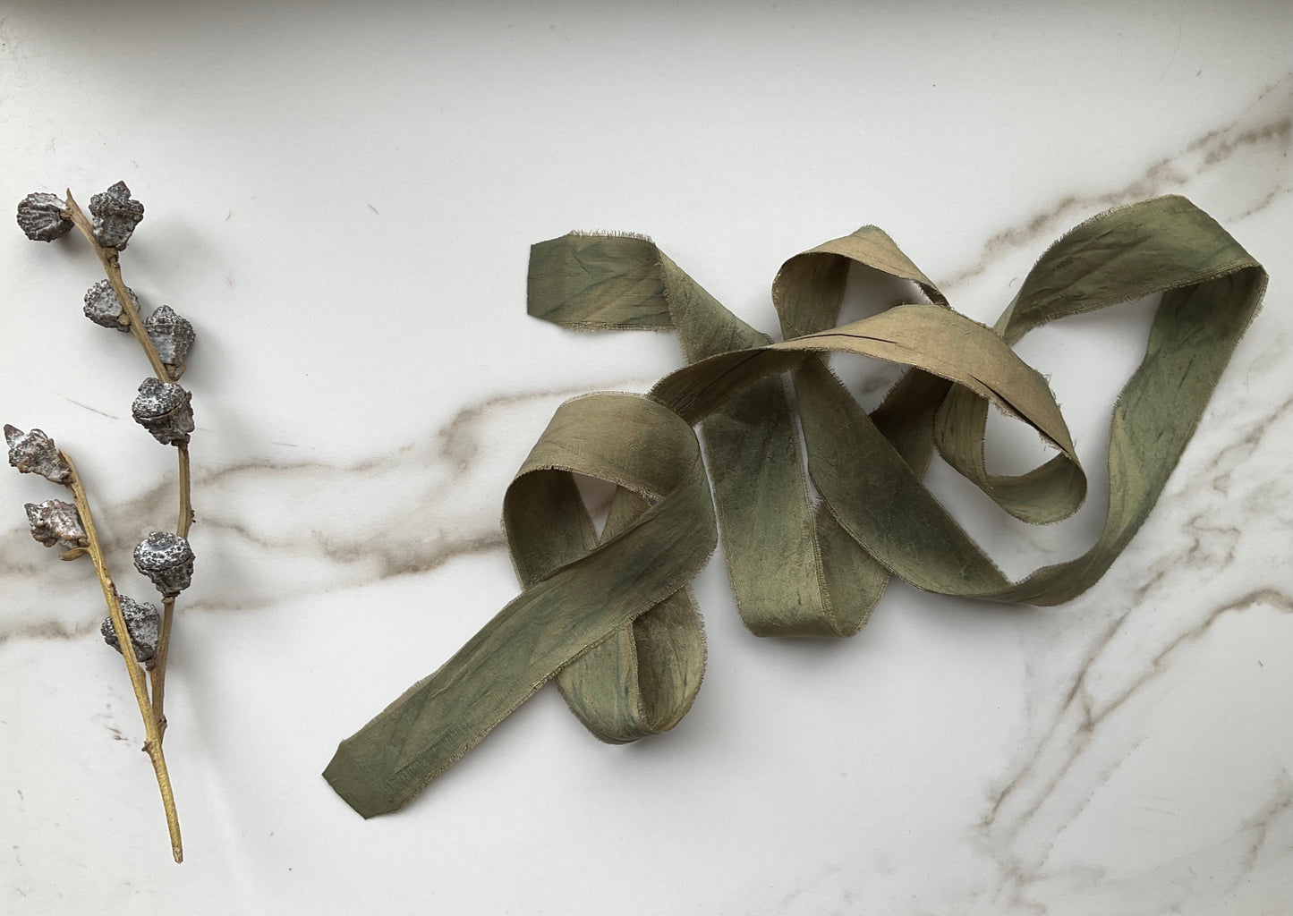 Hand Dyed Silk Ribbon - Olive Green