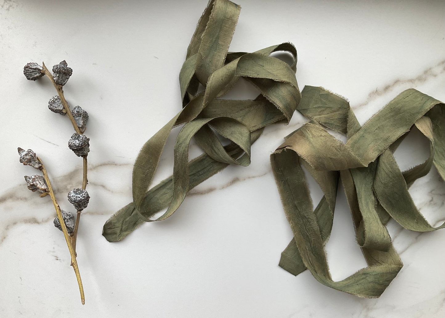 Hand Dyed Silk Ribbon - Olive Green