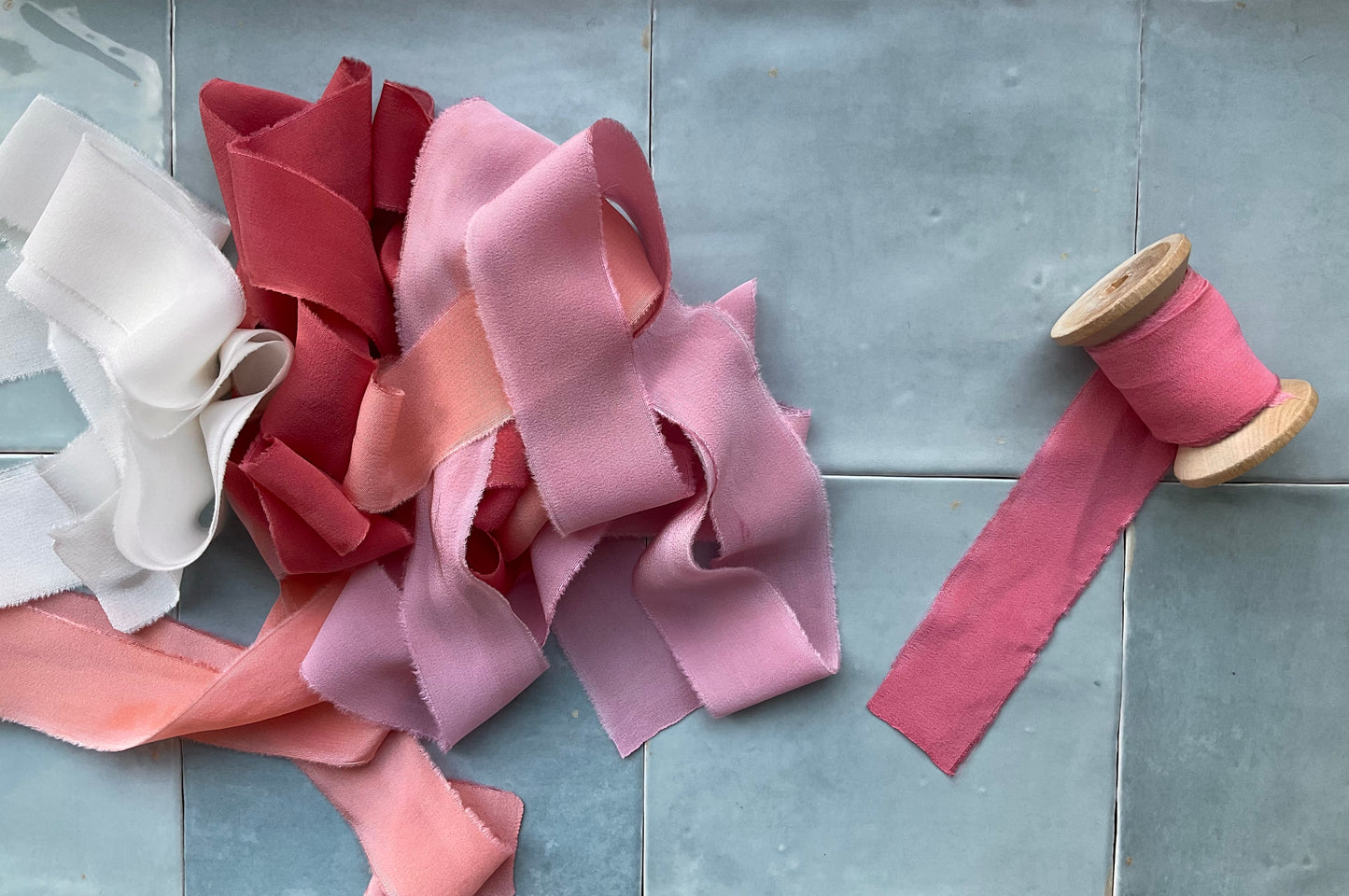 Hand Dyed Silk Ribbon - Salmon