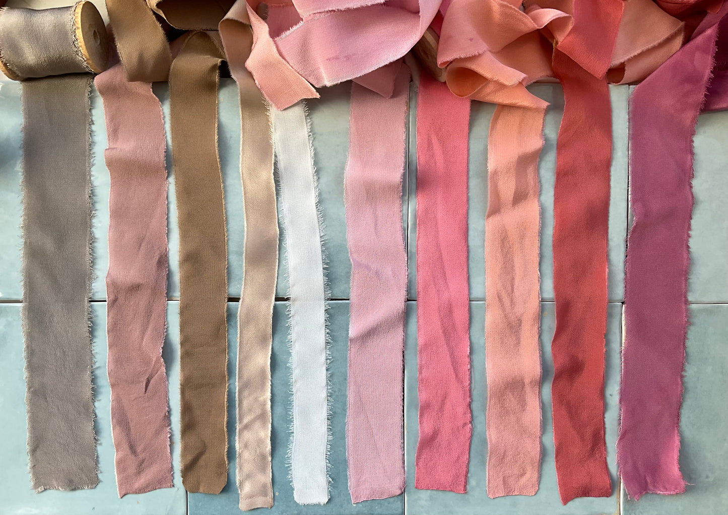 Hand Dyed Silk Ribbon - Faded Red