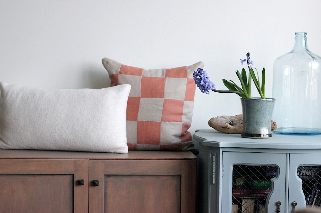 Checkered Quilted Linen Pillow Cover