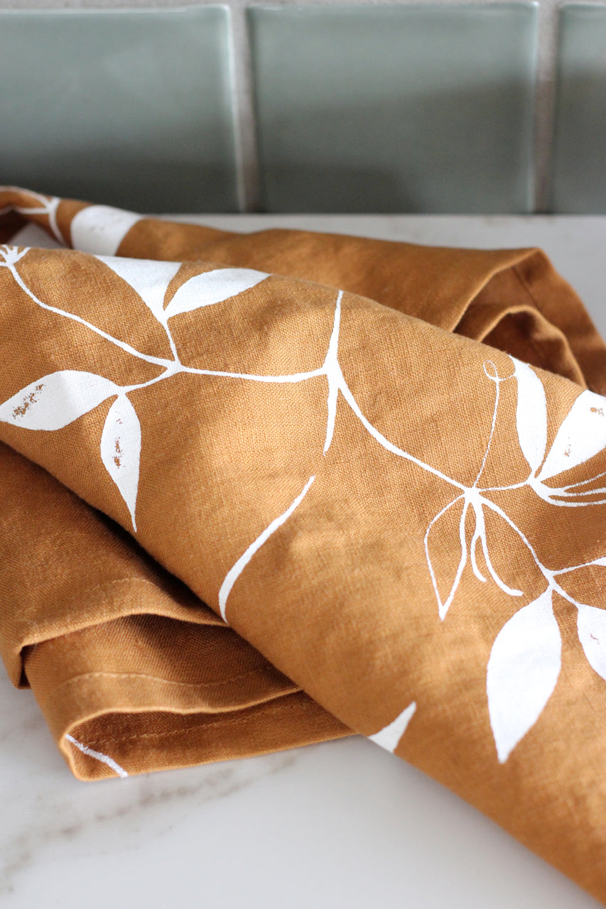 Raw Sienna & White Linen Tea Towel