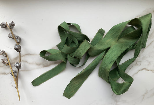 Hand Dyed Silk Ribbon - Evergreen