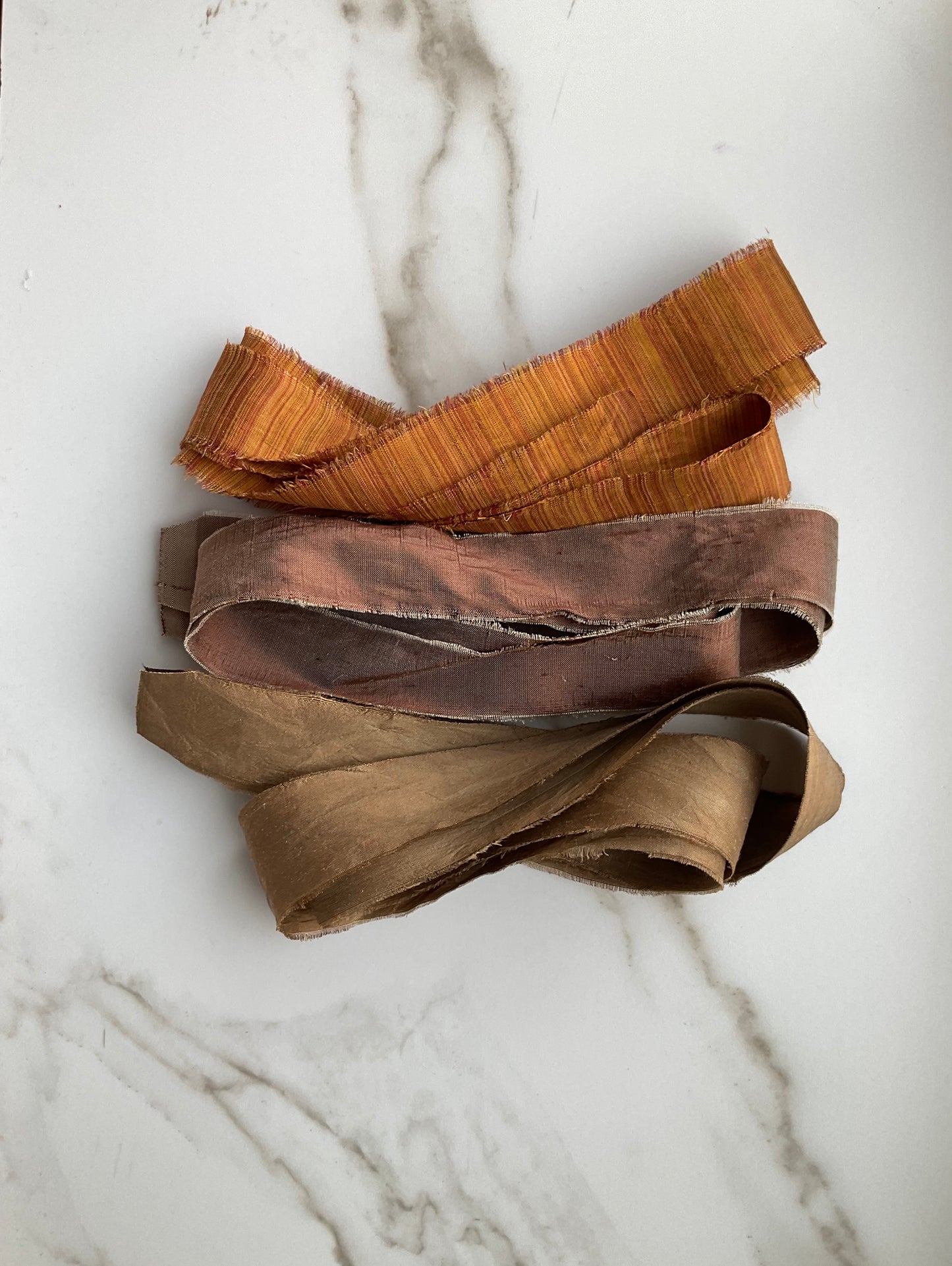 Hand Dyed Silk Ribbon - Amber Stripe