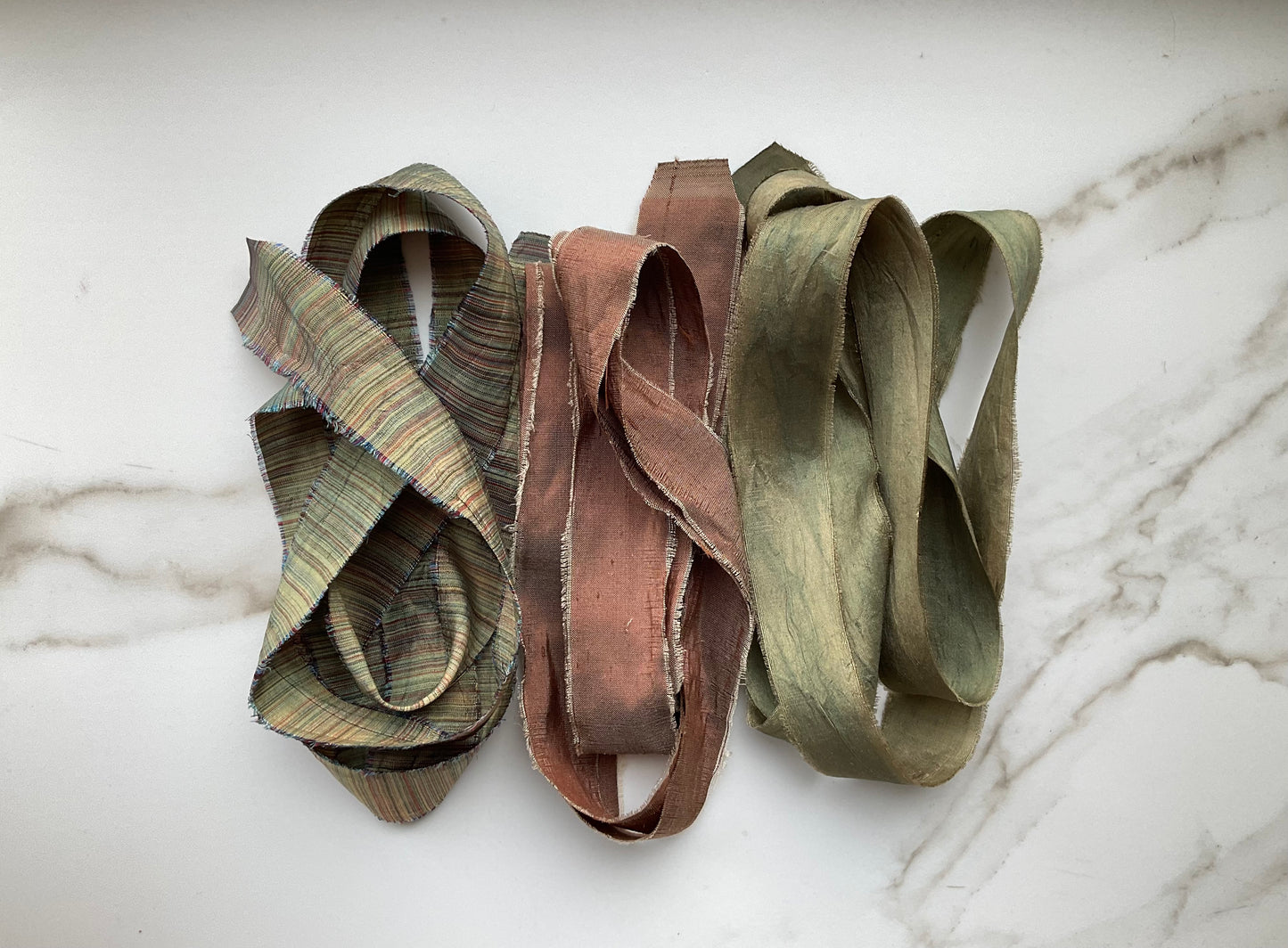 Hand Dyed Silk Ribbon - Olive Green