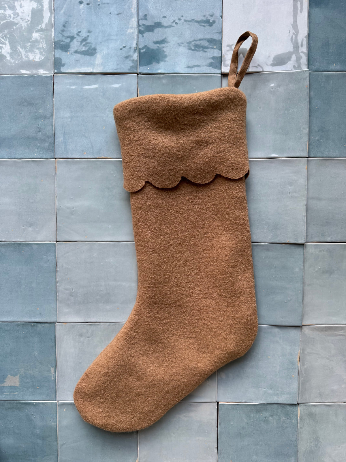 Boiled Wool Stocking - Scalloped Cuff Gingerbread