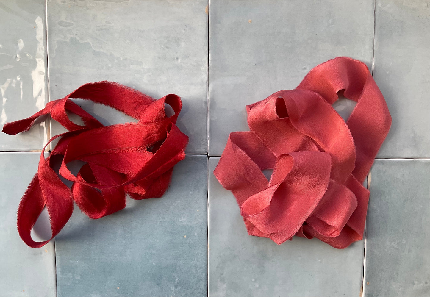 Hand Dyed Silk Ribbon - Faded Red