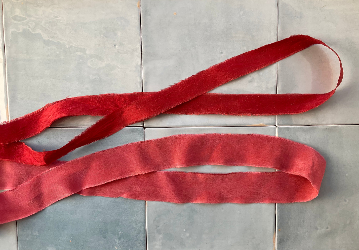 Hand Dyed Silk Ribbon - Faded Red