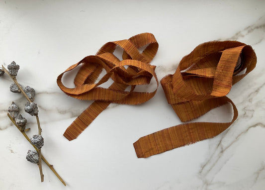 Hand Dyed Silk Ribbon - Amber Stripe