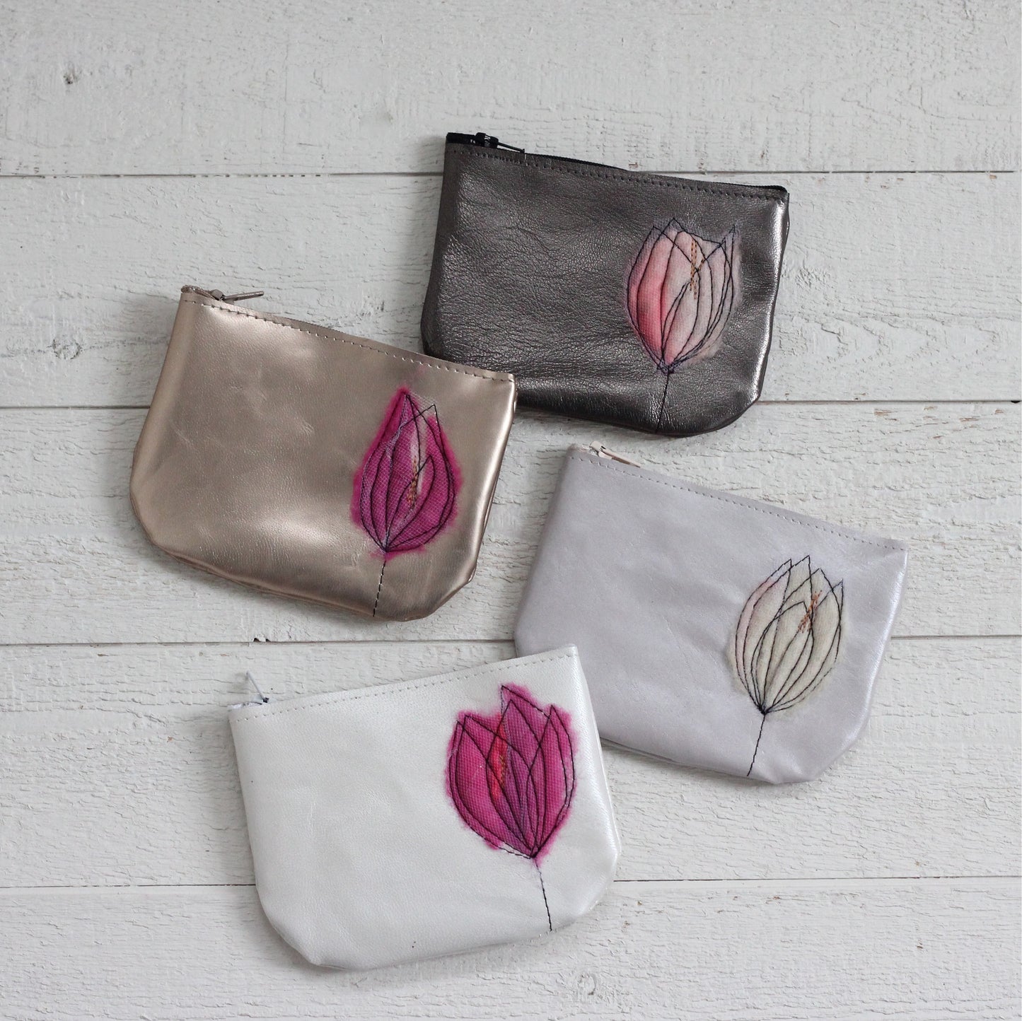 Leather Coin Purse - Pewter & Blush