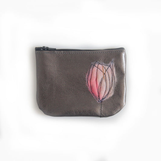 Leather Coin Purse - Pewter & Blush