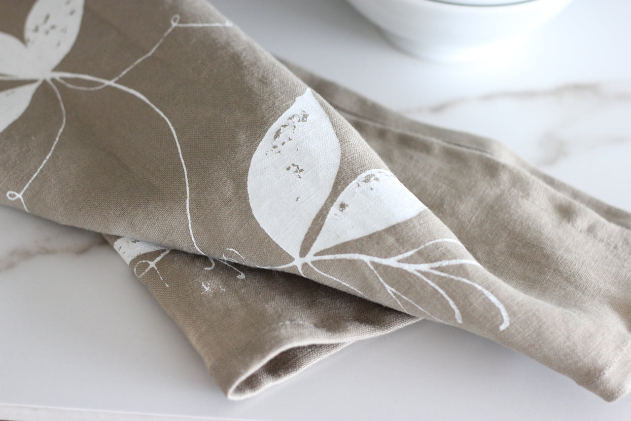 Sand & White Linen Tea Towel